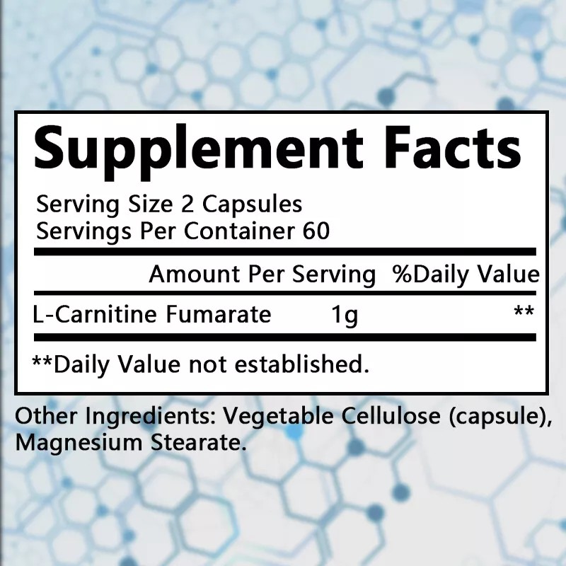 L-Carnitine 1000mg Maximum Strength Capsules - Non-GMO and Gluten Free