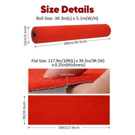 Red Carpet Runner for Party, 3' x 10' Extra Thick Non-Slip Bright Red Rugs Aisle Runner Rug for Proms Proposal Wedding and Events Decorations, Entryway Rugs Red Runner Rug for Hallway