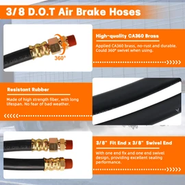 Gerguirry 3/8" Air Brake Hose 54 Inch, Air Brake Chamber Hose Assembly with 3/8" Fixed x Swivel End Fittings, SAE J1402 DOT Compliant Rubber Air Hose for Semi Truck Trailer