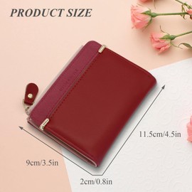 MultiValue Ladies Wallet, Short Credit Card Wallet Leather Bifold Purse with Zip and Snap Ladies Card Wallet with ID Card Window for Cards Change Coin (Red)