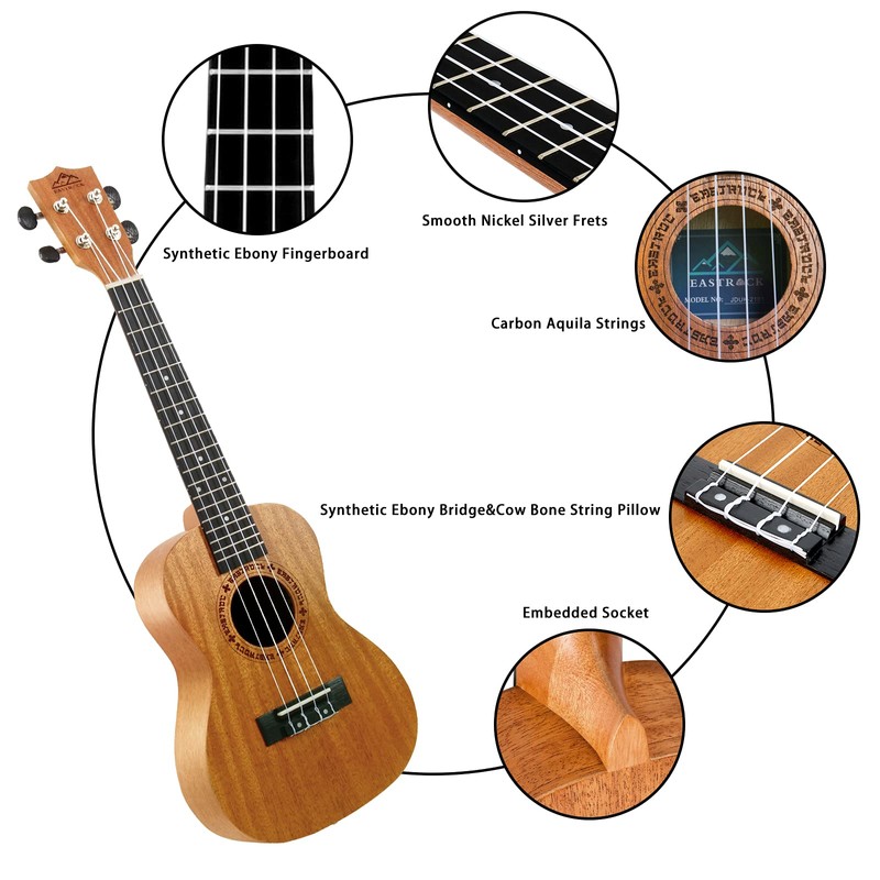 EASTROCK Concert Ukulele Mahogany Beginner 23 inch Ukelele Big Package