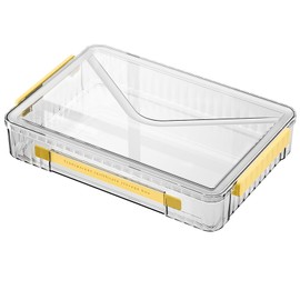 Marte Vanci Plastic Storage Box with Lid, Clear A4 File Box Portable Project Case with Handle Transparent Organiser for Photo Craft Storage Document Letter Paper Scrapbook Stationery Magazine Yellow