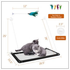 PIAPIA Cat Hammock, Window Perch - Extra Large and Sturdy - Safely Holds 60lbs - Durable Heavy-Duty Suction Cups - Comfortable Bed & Seat for Indoor Cats - Free Toy