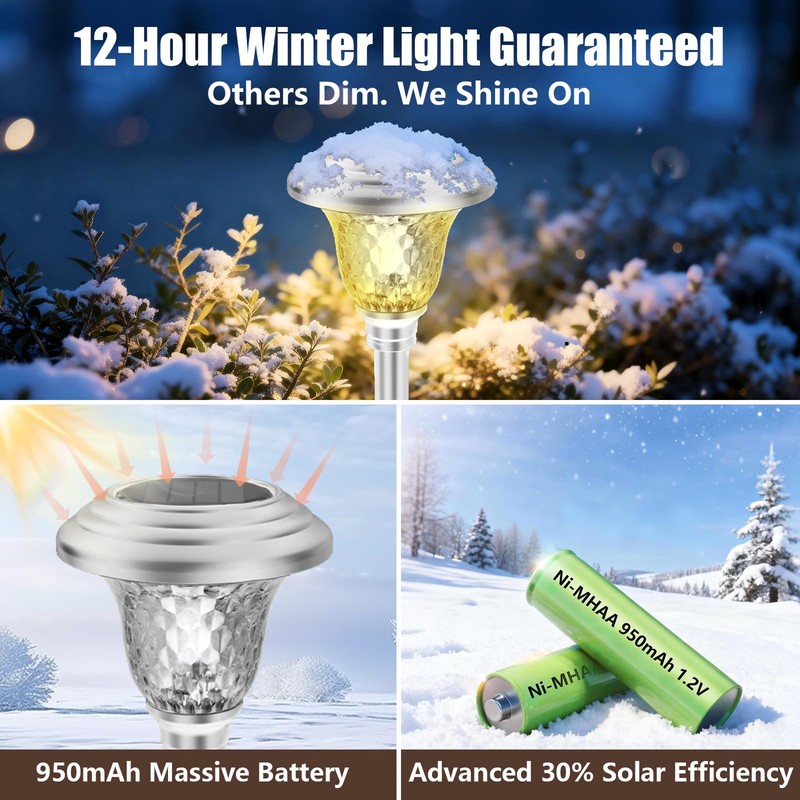Beau Jardin 4 Pack Solar Pathway Lights Outdoor Stainless Steel