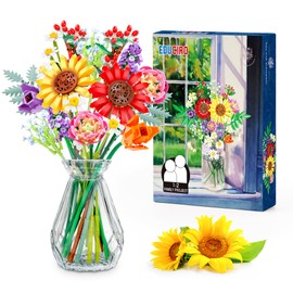 Wildflower Flowers Bouquet Building Set, Sunflower Flower Botanical Collection Building Toys for Adults and Kids, Home Decor for Mother's Day, Valentine Day, Birthday, Christmas Day - 976PCS