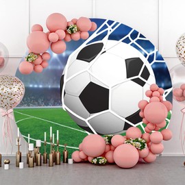 Renaiss 1.8 x 1.8 m Football Round Backdrop Cover Football Game Grass Field Polyester Fabric Photography Background Birthday Sports Party Decoration Baby Shower Boy Man Children Photo Props