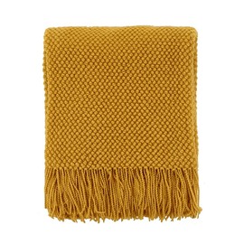 CREVENT Knitted Decorative Throw Blanket for Couch Sofa Chair Bed，Soft Warm Cozy Light Weight for Spring Summer (127cm X 152 cm Mustard Yellow)