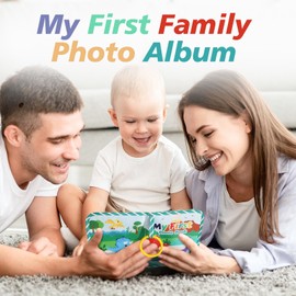 My First Photo Album for Baby, Soft Cloth Picture Book with 245 DIY Stickers, Keepsake Scrapbook Gift for Newborn Baby Shower (Dino)