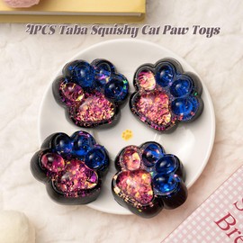 4Pcs Taba Squishy Cat Paw Squeeze Toys, Cute Cat Paw Squishy Toys for Stress Relief, Soft Jelly Kitty Squeeze Fidget Toys, Black Sensory Fidget Decompression Toy for Kids Adults (Stars)