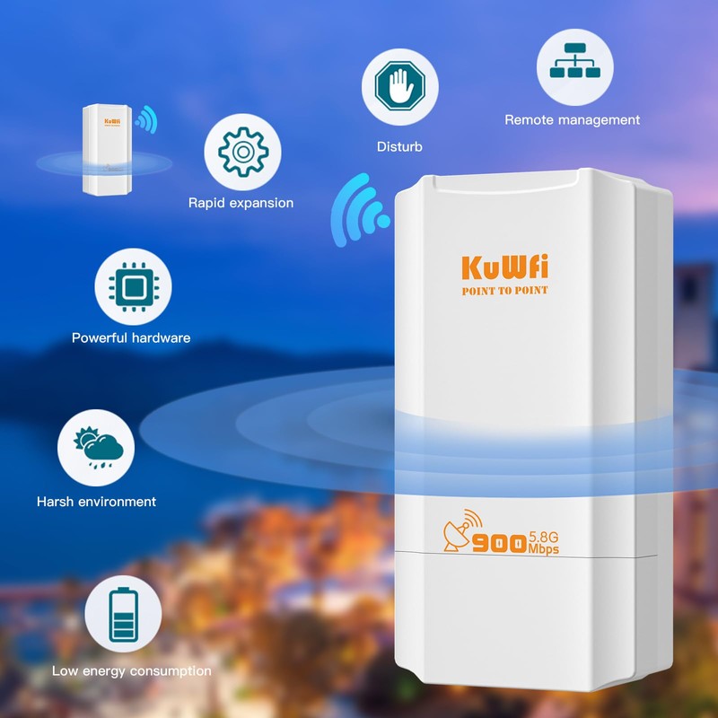 KuWFi Point to Point Wireless Bridge, 5.8G 900Mbps 2KM WiFi