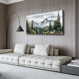 Lapremoly Large Canvas Wall Art - Abstract Mountain Scenery, Misty Forest Landscape - Modern Office, Living Room, Bedroom Wall Decor