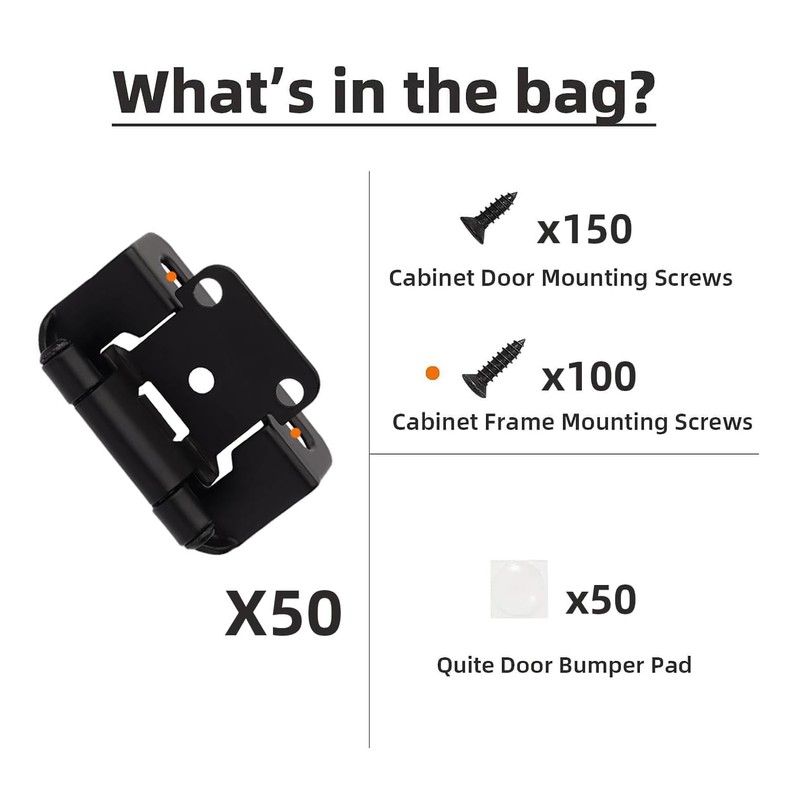 DecoBasics 20 Pack 1/2" Overlay Black Cabinet Hinges for Cabint