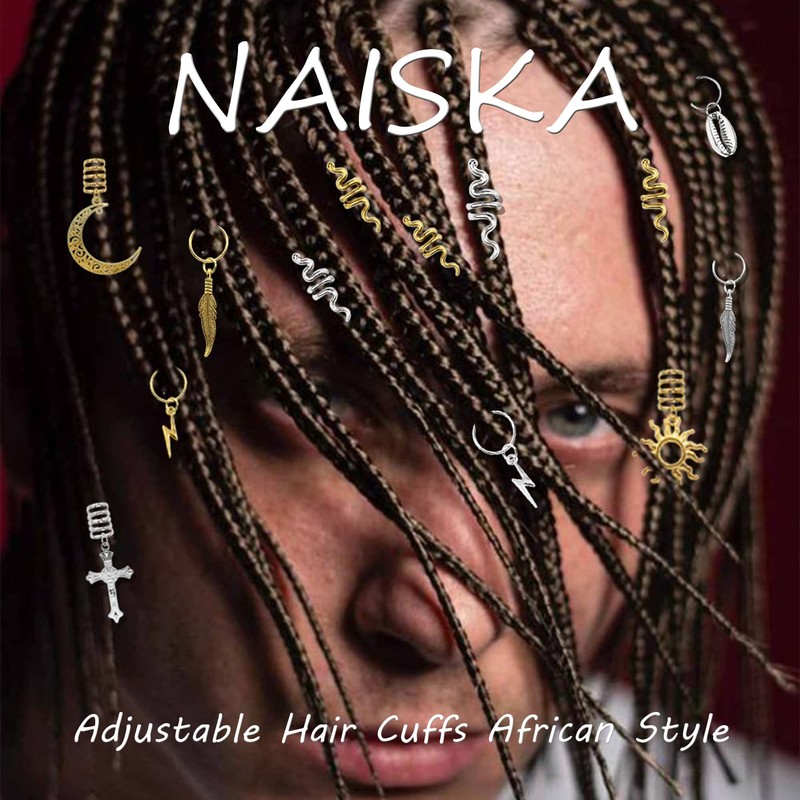 NAISKA 12PCS Moon Hair Accessories Braid Beads Dreadlocks Loc Jewelry