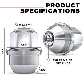 White Knight M12x1.5 Lug Nuts for Select Ford (Steel Wheels): C-Max, Escape, Focus and Fusion. Factory Style Chrome Bulge Acorn – WN303L07-20AM (20 Pack)