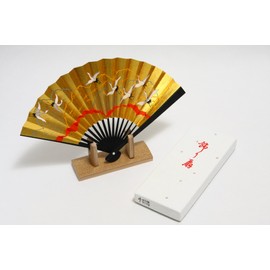 Hasegawa Kyoto Fan, Decorative Fan, Black Dyed Bone Fan Stand, With Stand, Boxed, Chiba Crane 5 Size