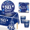 MORAINJAY 53Pcs Birthday Tableware Set for 80,Navy Blue Silver Tableware