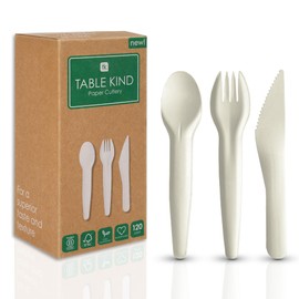 Table Kind 120 x Bulk Paper Cutlery Set Biodegradable Forks Knives Spoons Utensils Perfect for Birthday Party Camping Travel Picnics BBQs Christmas Catering Home Compostable Recyclable