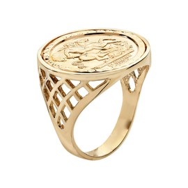 Old English Jewellers 9ct Yellow Gold on Silver Sovereign Coin Ring - St George - Siezs M to Z + 1 (W)