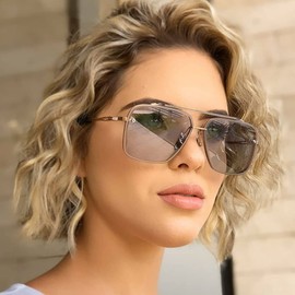 VIA LEECA Trendy Square Aviator Sunglasses Men Women Vintage Metal Gradient Black Grey Sun Glasses for Summer Beach Driving Fishing