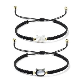 POYAMUSE Cat Bracelets for Women - Lucky Cat Beaded Bracelet Set, Adjustable Kitty Stretch Braided Bracelets for Women (Braided2)
