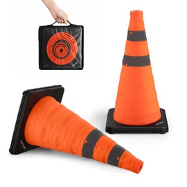 BATTIFE Collapsible Traffic Cones, Reflective Safety Cones with Black Base for Construction, Parking Lots, Sports Training, Roadside Emergency and Traffic Control (2 Pack, Orange, 18 Inch)
