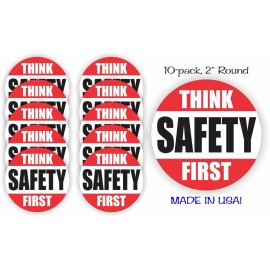 Unbranded/Generic 10 pack THINK SAFETY FIRST 2" Round Hard Hat Stickers Decals Construction Helmet