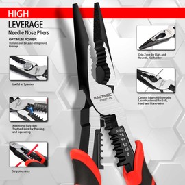 HAUTMEC 9" Needle Nose Pliers High Leverage Combination Pliers 4 in 1 Multifunctional Heavy Duty Long Nose Pliers HT0274-PL