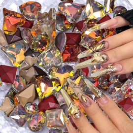 Mkwntg 100Pcs Brown Shiny Mix Maillard Color Nail Charms Luxury Coffee Butterfly Star Nails Art Charms 3D Flower Heart Nail Gems Nail Diamonds Cubic Bottom Nail Supplies for Nail Accessories DIY