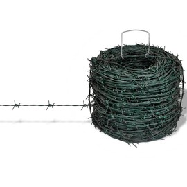 vidaXL Powder-Coated Iron Barbed Wire Entanglement - Weather-Resistant Green Wire Roll - 328.1' Length - Ideal for Outdoor Use, Property Protection and Animal Deterrence