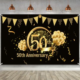 Blulu 50th Anniversary Birthday Decorations 1975 50th Party Black Gold Background 72.8 x 43.3 Inch Wedding Anniversary Birthday Party Photo Background Cake Table Extra Large Wall Decor Props