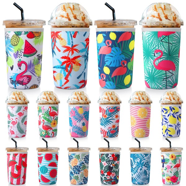 SiliFine 16 Pcs Iced Coffee Cup Sleeves Bulk 22-24 oz
