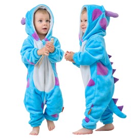 Boys Girls Baby Infant Romper Animal Pattern Unicorn Lion Bear Panda Bunny Bull Dinosaur Crocodile Onesie Pyjamas Sleepsuit Outfit Bodysuits Soft Fleece Extra Thickness (Blue Bull, 6-12 Months)