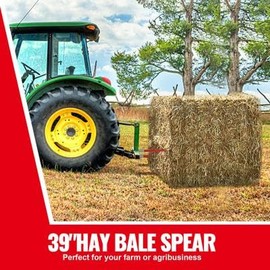 Happybuy 39" Hay Bale Spear 1360 kg Capacity, Quick Attach Square Bale Forks, 1 3/4" Spike, Red Powder-Coated, with Nut & Sleeve for Tractors and Loaders