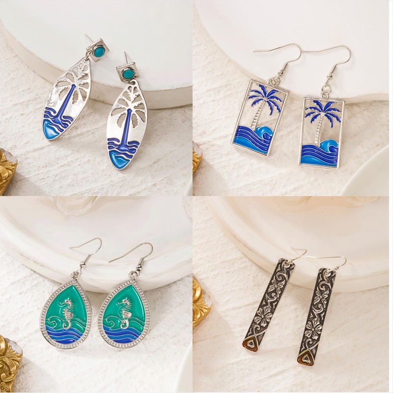 4 Pairs Boho Earrings for Women Vintage Turquoise Palm Tree