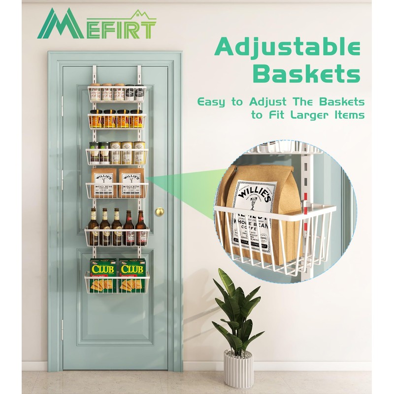 Mefirt 12 Inch Wide Narrow Over The Door Pantry Organizer,