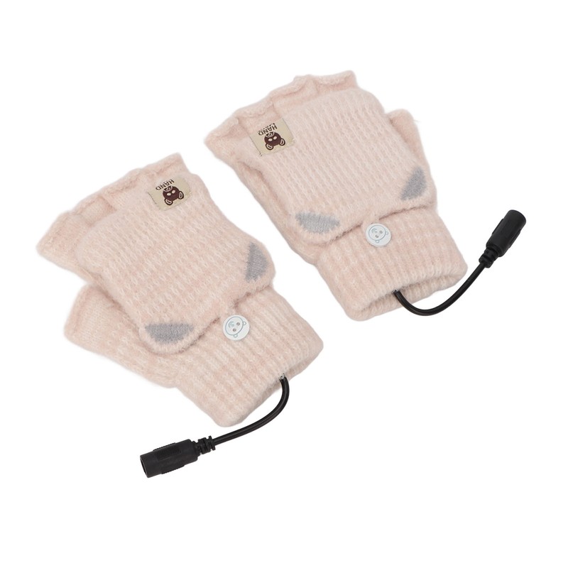 USB Heated Gloves Mitten Men Women Winter Knitted Fingerless Hand