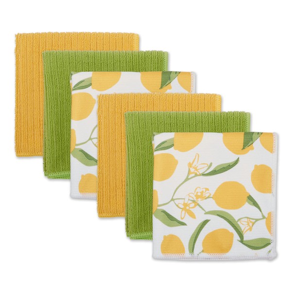 DII Cleaning Collection Multi-Purpose Microfiber, Lemon Print, Dishcloth Set