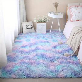 Aexpath Soft Tie-dye Rugs for Bedroom Living Room, Colorful Fluffy Area Rug Small Large Carpet, Blue purple 60x120