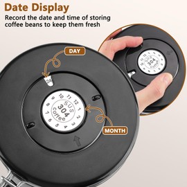 Foydream Airtight Coffee Canister, 1.8 L Coffee Beans Container, 304 Stainless Steel with Date Tracking and Measuring Spoon for Meal, Beans, Tea, Flour, Cereals and Sugar