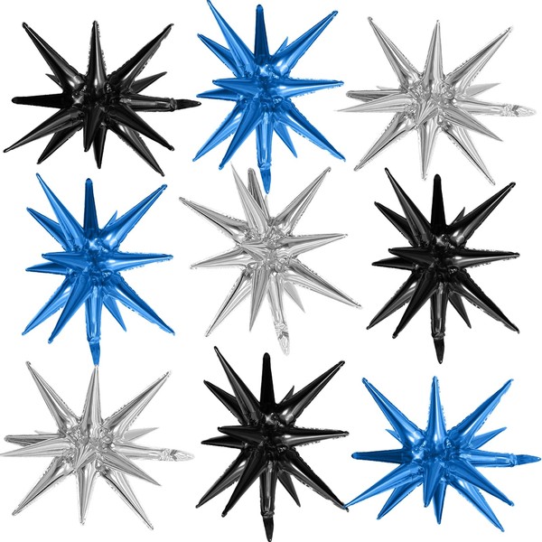 Iridescent Star Balloons,9Pcs Iridescent Explosion Star Foil Balloons,22Inch Spike Cone