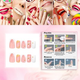 Rchovsam Medium Square Press on Nails White French Tip Fake Nails White Floral with Pearls Designs Nails Press Ons Acrylic Full Cover Gel False Nails Gift for Women 24pcs