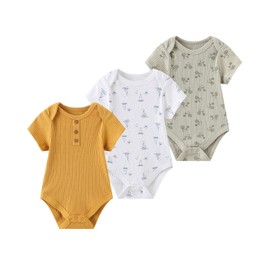 Chamie Baby Bodysuit Short Sleeve One-piece Suit Newborn Jumpsuit Infant Vest for Baby Boys and Girls 0-12 Months, Pack of 3