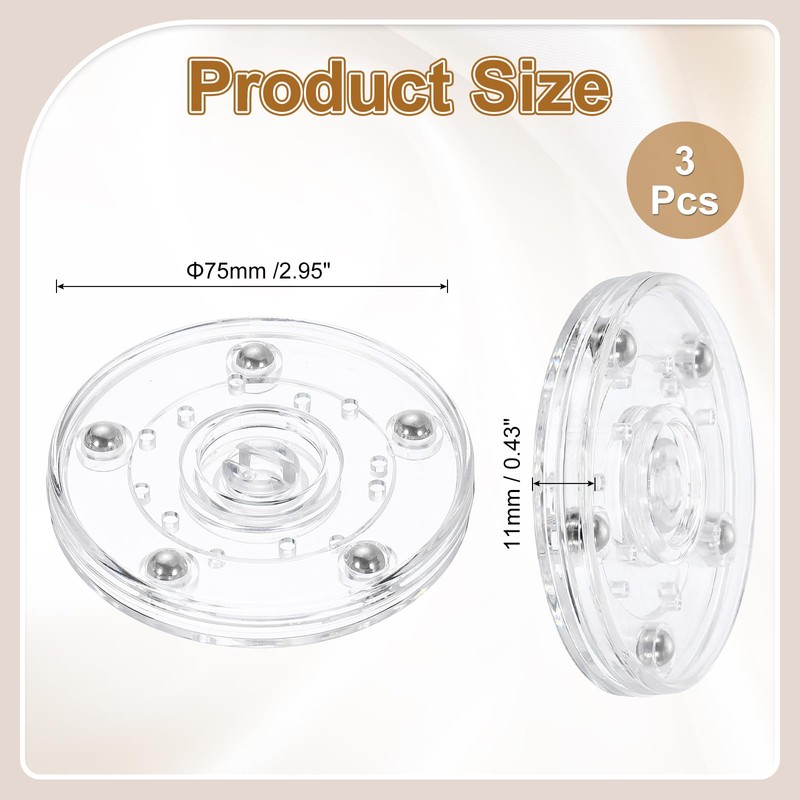 sourcing map 3Pack Acrylic Lazy Susan Turntable, 3" Spinner Lazy
