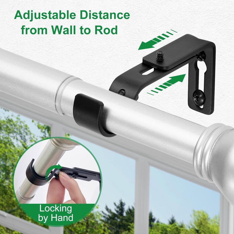 LLPJS Curtain Rod Bracket Adjustable, Drapery Rod Holder Hooks Support