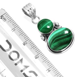 Jeweloporium 925 Silver Pendant for Women Green Natural Malachite Gemstone Solitaire Silver Pendant Necklace Easter Gift Costume Jewelry