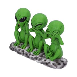 Nemesis Now Three Wise Martians 16cm See No Hear No Speak No Evil Alien Figurines, Green