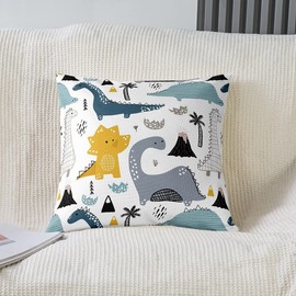 Homewish Dinosaur Cushion Cover 45 x 45 cm Cute Cartoon Animal Throw Pillow Case for Chair Car Girl Kawaii Dino Cushion Cover Beautiful Dinosaur Cushion Cover White