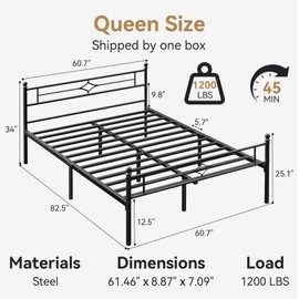 BedsPick Queen Bed Frame with Headboard and Footboard, Metal Platform Bed Frame with Round Corner Ball, 1200 LBS Heavy Duty Steel Slats Support, No Box Spring Needed/Noise-Free/Easy Assembly, Black