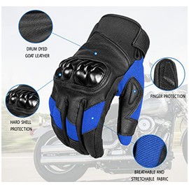 Buchii Leather Motorcycle Gloves Men & Women Multi Purpose Hard Knuckle Cover Full Finger Motorbike Gloves for BMX ATV MTB Riding Road Racing Cycling Climbing Motocross