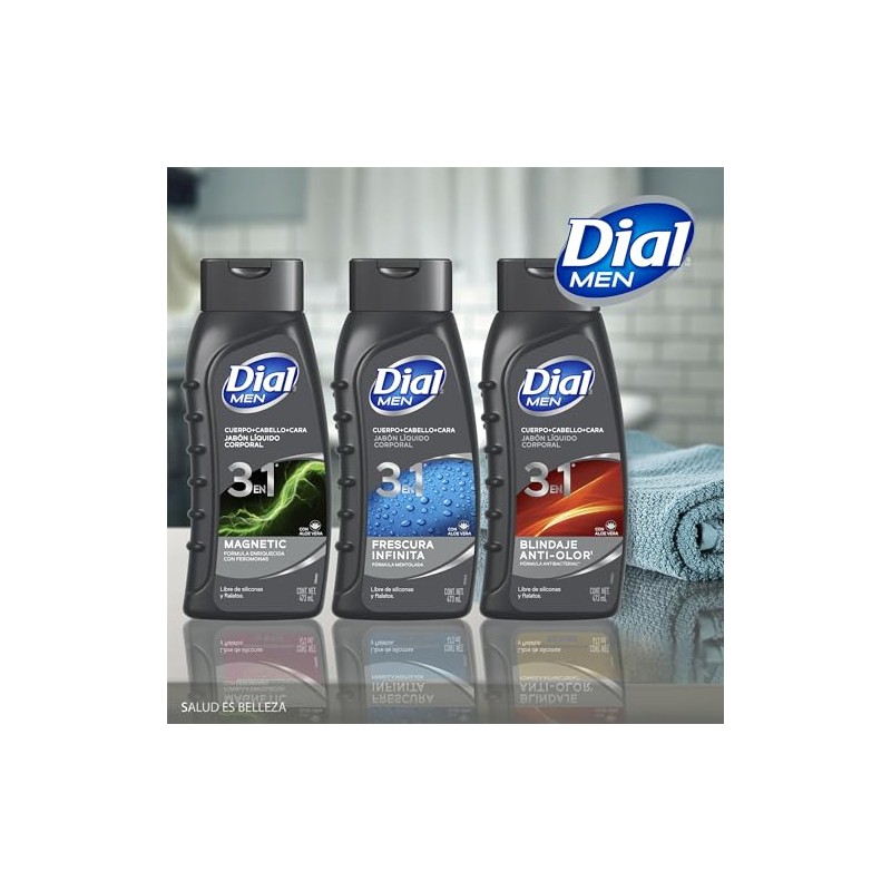 DIAL Jabón líquido corporal para Caballero, 473ml, 3 en 1